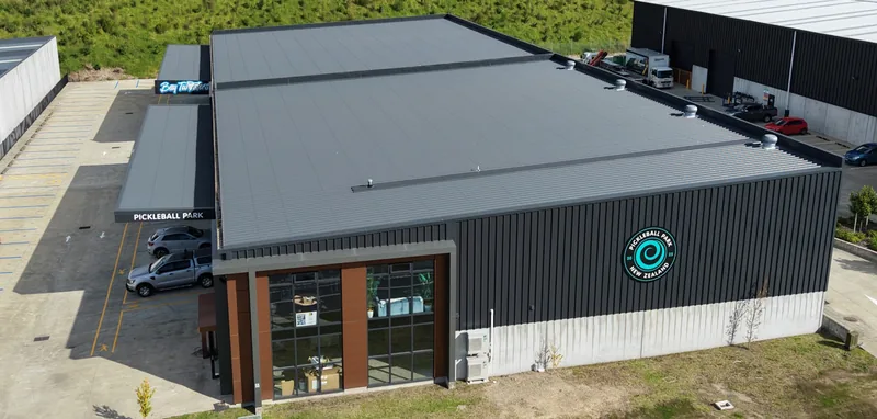 Aerial view of the Pickleball Park NZ indoor venue in Tauranga